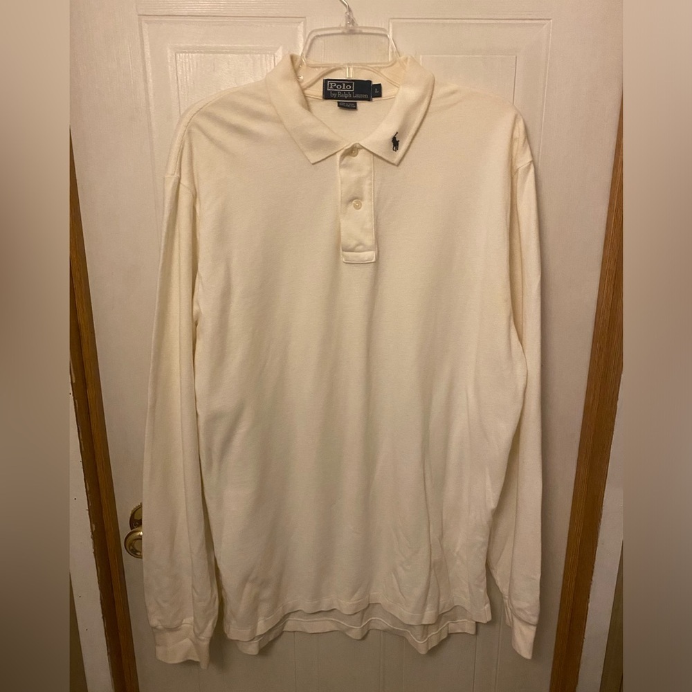 Polo by Ralph Lauren Long-Sleeve Cream Polo with Collar Logo